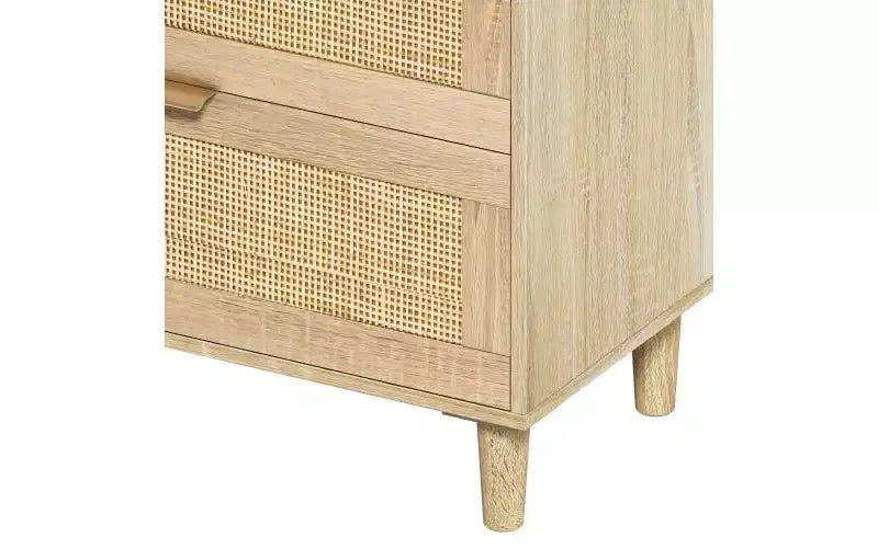 Cassettiera a 6 cassetti in rattan da 59 pollici, armadio porta abiti per camera da letto, maniglie in metallo e gambe in legno, colore naturale