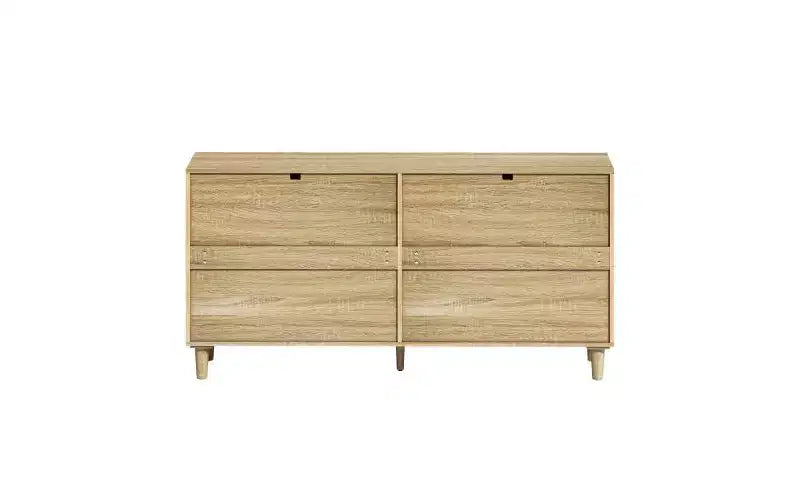 Cassettiera a 6 cassetti in rattan da 59 pollici, armadio porta abiti per camera da letto, maniglie in metallo e gambe in legno, colore naturale