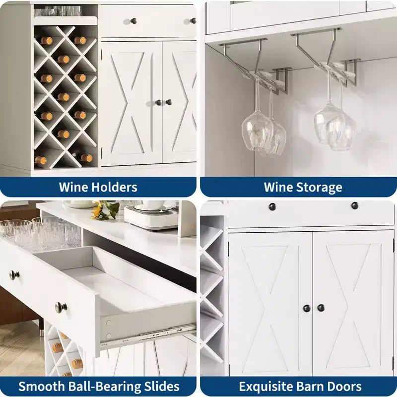 Credenza da Fattoria con Ante a Scomparsa, Mobile Contenitore con Portabottiglie per Cucina, Sala da Pranzo, Soggiorno