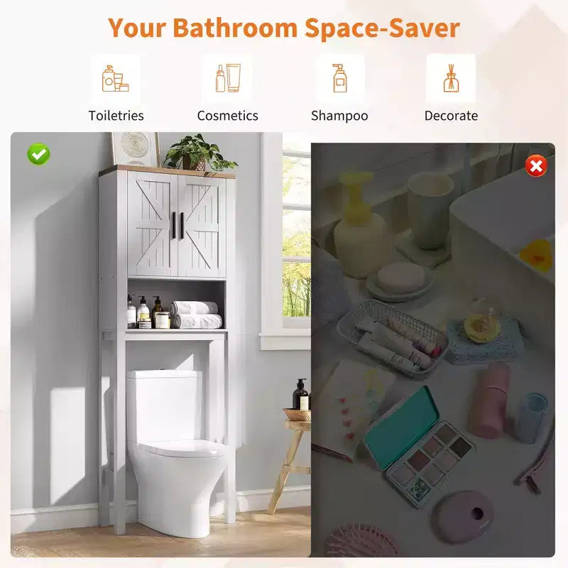 23,6 Pollici di Larghezza Scaffale da Bagno con Mobiletto Sopra il WC, Organizer a Scaffale per Bagno con Dispositivo Antiribaltamento, Salvaspazio Autoportante