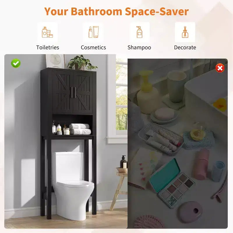 23,6 Pollici di Larghezza Scaffale da Bagno con Mobiletto Sopra il WC, Organizer a Scaffale per Bagno con Dispositivo Antiribaltamento, Salvaspazio Autoportante