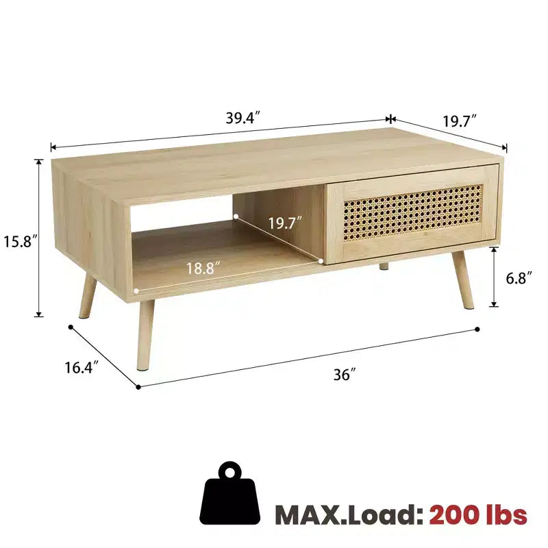 Tavolino da caffè in legno con contenitore, tavolino centrale boho con anta scorrevole e ripiano aperto per soggiorno, camera da letto, facile montaggio