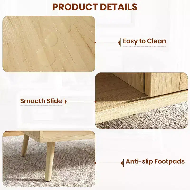 Tavolino da caffè in legno con contenitore, tavolino centrale boho con anta scorrevole e ripiano aperto per soggiorno, camera da letto, facile montaggio