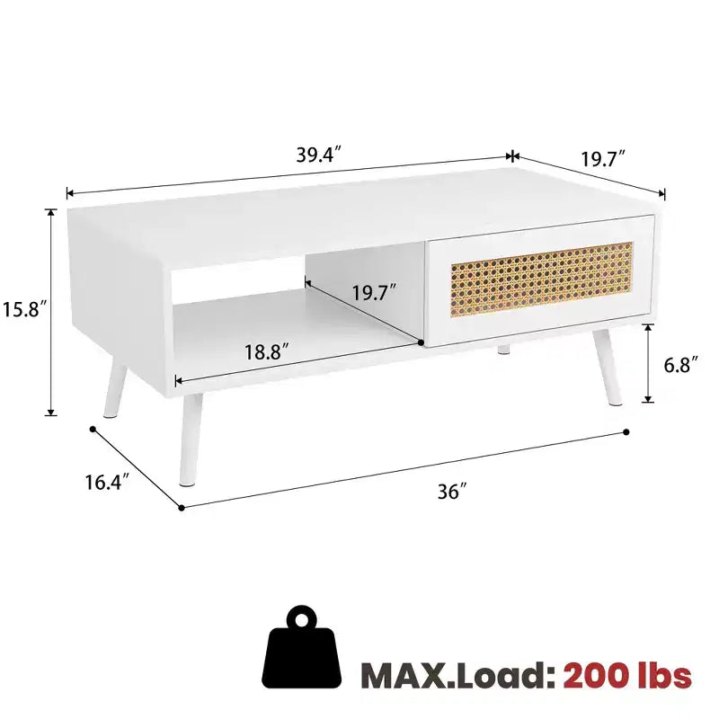 Tavolino da caffè in legno con contenitore, tavolino centrale boho con anta scorrevole e ripiano aperto per soggiorno, camera da letto, facile montaggio