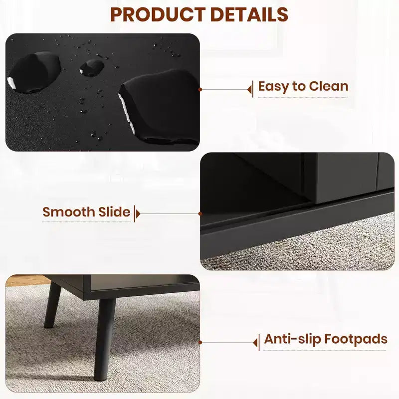 Tavolino da caffè in legno con contenitore, tavolino centrale boho con anta scorrevole e ripiano aperto per soggiorno, camera da letto, facile montaggio