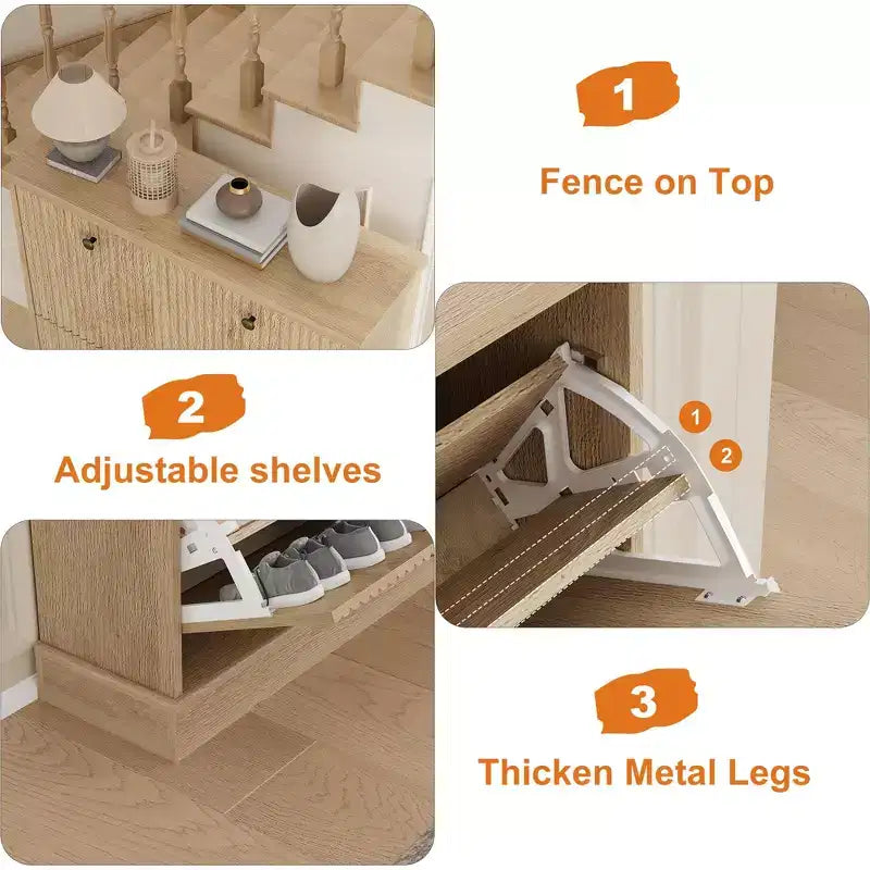 Scarpiera con 2 cassetti a ribalta - Porta scarpe stretto scanalato per ingresso - Ripiani regolabili e rimovibili - Organizzatore di scarpe moderno indipendente