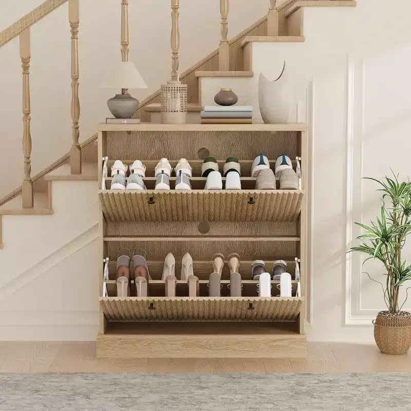 Scarpiera con 2 cassetti a ribalta - Porta scarpe stretto scanalato per ingresso - Ripiani regolabili e rimovibili - Organizzatore di scarpe moderno indipendente