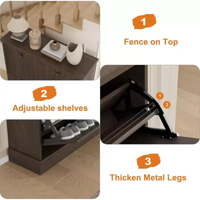Scarpiera con 2 cassetti a ribalta - Porta scarpe stretto scanalato per ingresso - Ripiani regolabili e rimovibili - Organizzatore di scarpe moderno indipendente