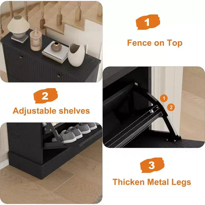 Scarpiera con 2 cassetti a ribalta - Porta scarpe stretto scanalato per ingresso - Ripiani regolabili e rimovibili - Organizzatore di scarpe moderno indipendente