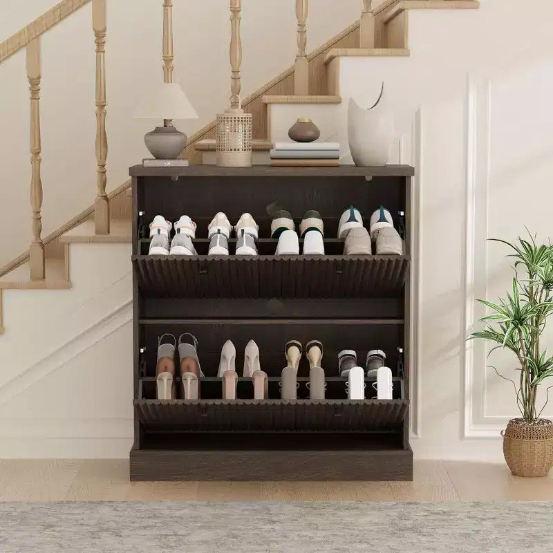 Scarpiera con 2 cassetti a ribalta - Porta scarpe stretto scanalato per ingresso - Ripiani regolabili e rimovibili - Organizzatore di scarpe moderno indipendente