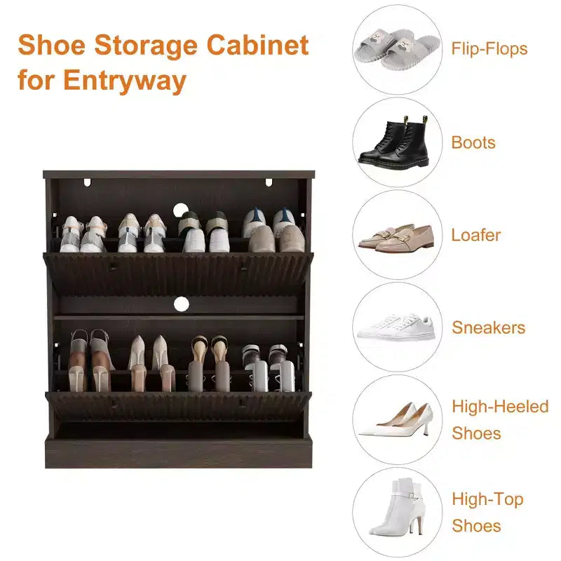 Scarpiera con 2 cassetti a ribalta - Porta scarpe stretto scanalato per ingresso - Ripiani regolabili e rimovibili - Organizzatore di scarpe moderno indipendente