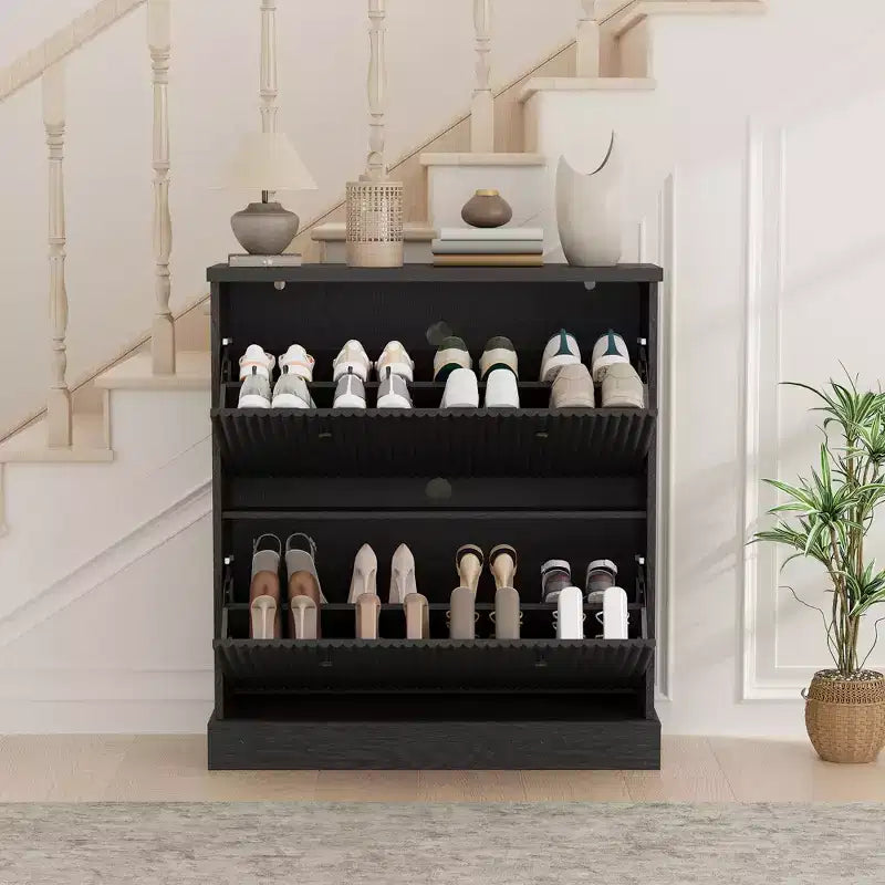 Scarpiera con 2 cassetti a ribalta - Porta scarpe stretto scanalato per ingresso - Ripiani regolabili e rimovibili - Organizzatore di scarpe moderno indipendente