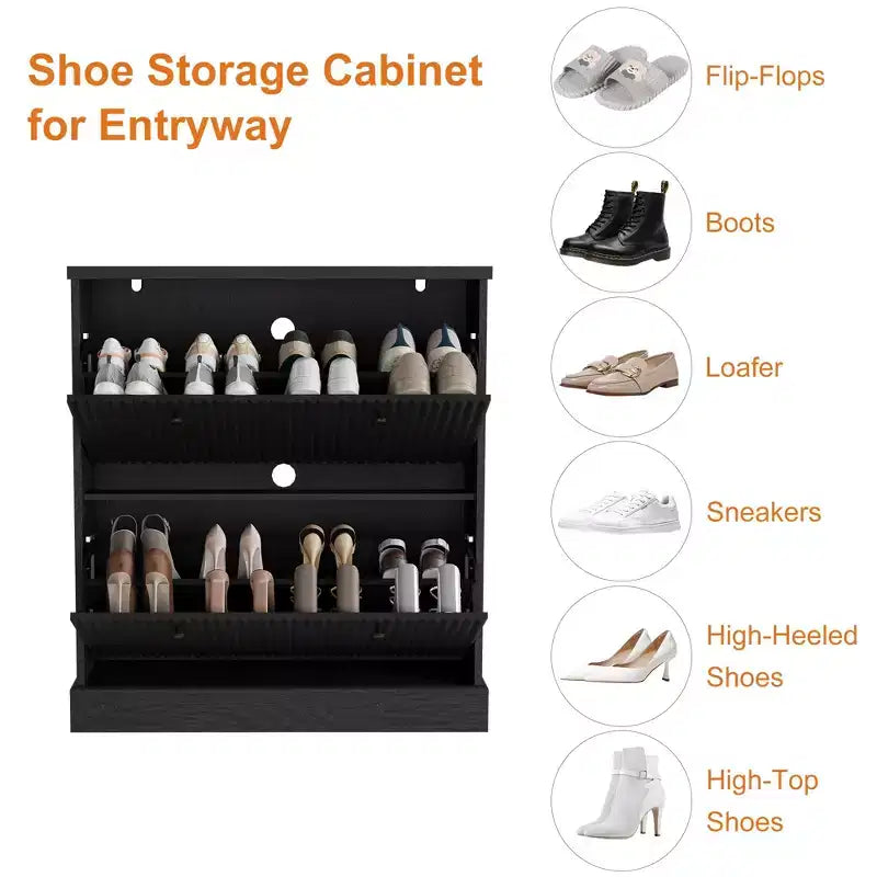 Scarpiera con 2 cassetti a ribalta - Porta scarpe stretto scanalato per ingresso - Ripiani regolabili e rimovibili - Organizzatore di scarpe moderno indipendente