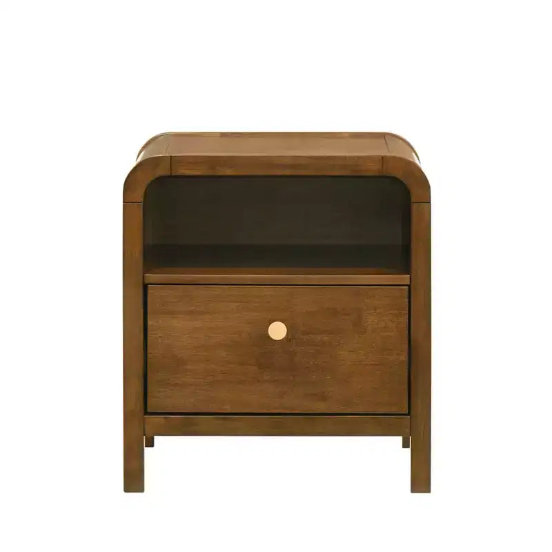 Comodino in legno con struttura in massello di gomma, finitura noce