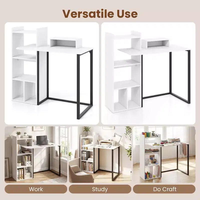 Scrivania per computer con stazione di ricarica 110,5 cm, Scrivania da studio con supporto ergonomico per monitor Bianco e Nero