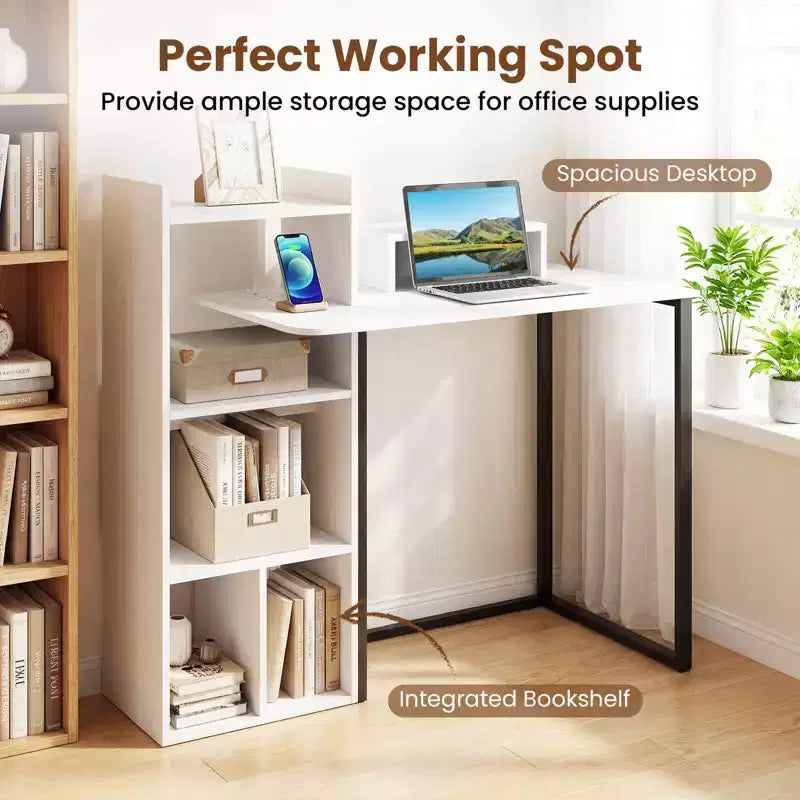 Scrivania per computer con stazione di ricarica 110,5 cm, Scrivania da studio con supporto ergonomico per monitor Bianco e Nero