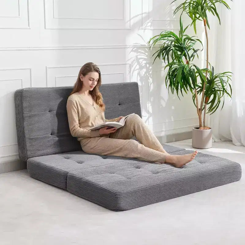 6 materassi pieghevoli a tre ante, 80,4x60 in schiuma, divano/letto per gli ospiti, velluto a coste trapuntato, portatile e di supporto per campeggio/soggiorno/camera da letto, grigio