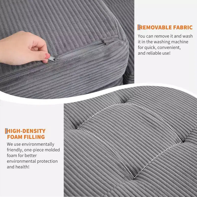 6 materassi pieghevoli a tre ante, 80,4x60 in schiuma, divano/letto per gli ospiti, velluto a coste trapuntato, portatile e di supporto per campeggio/soggiorno/camera da letto, grigio
