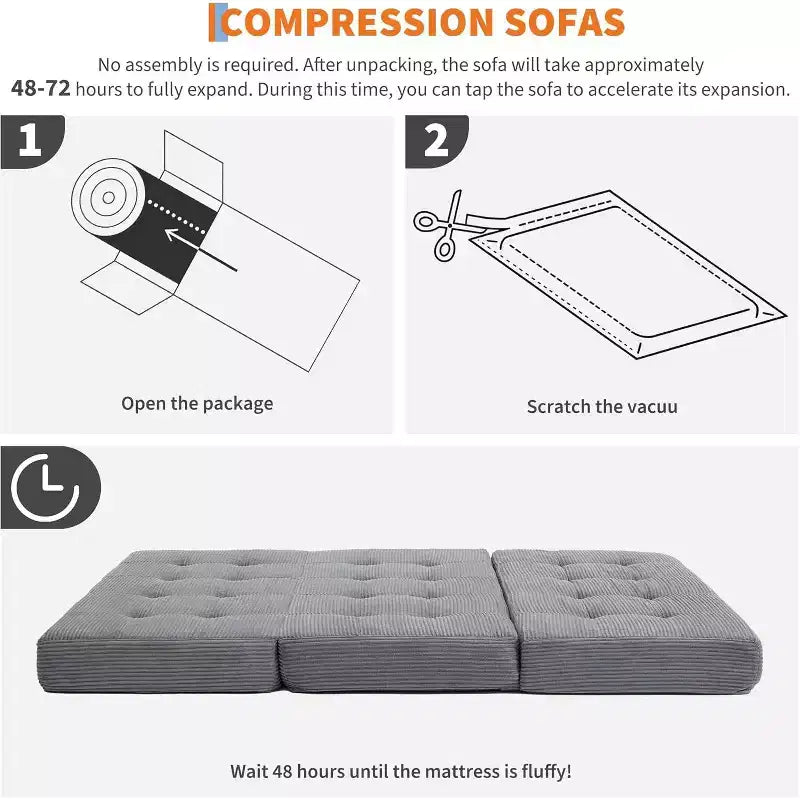 6 materassi pieghevoli a tre ante, 80,4x60 in schiuma, divano/letto per gli ospiti, velluto a coste trapuntato, portatile e di supporto per campeggio/soggiorno/camera da letto, grigio