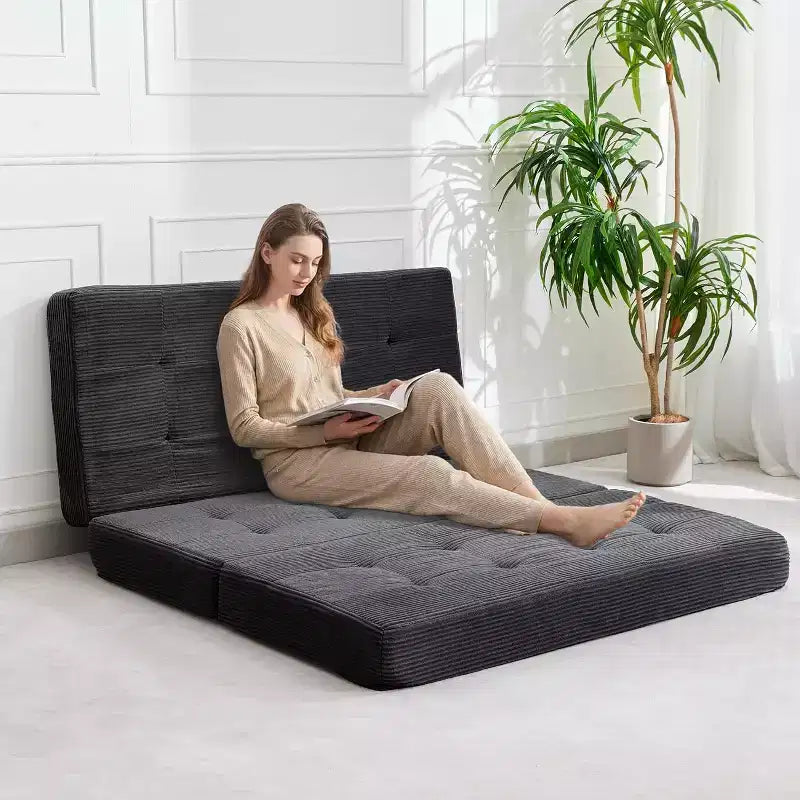 6 materassi pieghevoli a tre ante, 80,4x60 in schiuma, divano/letto per gli ospiti, velluto a coste trapuntato, portatile e di supporto per campeggio/soggiorno/camera da letto, grigio