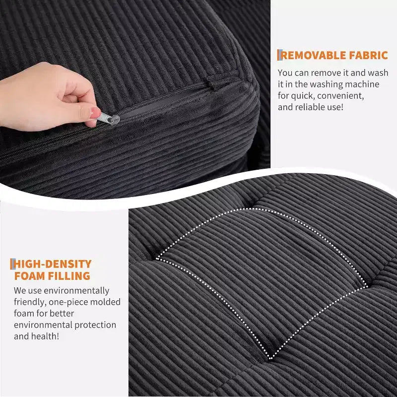 6 materassi pieghevoli a tre ante, 80,4x60 in schiuma, divano/letto per gli ospiti, velluto a coste trapuntato, portatile e di supporto per campeggio/soggiorno/camera da letto, grigio