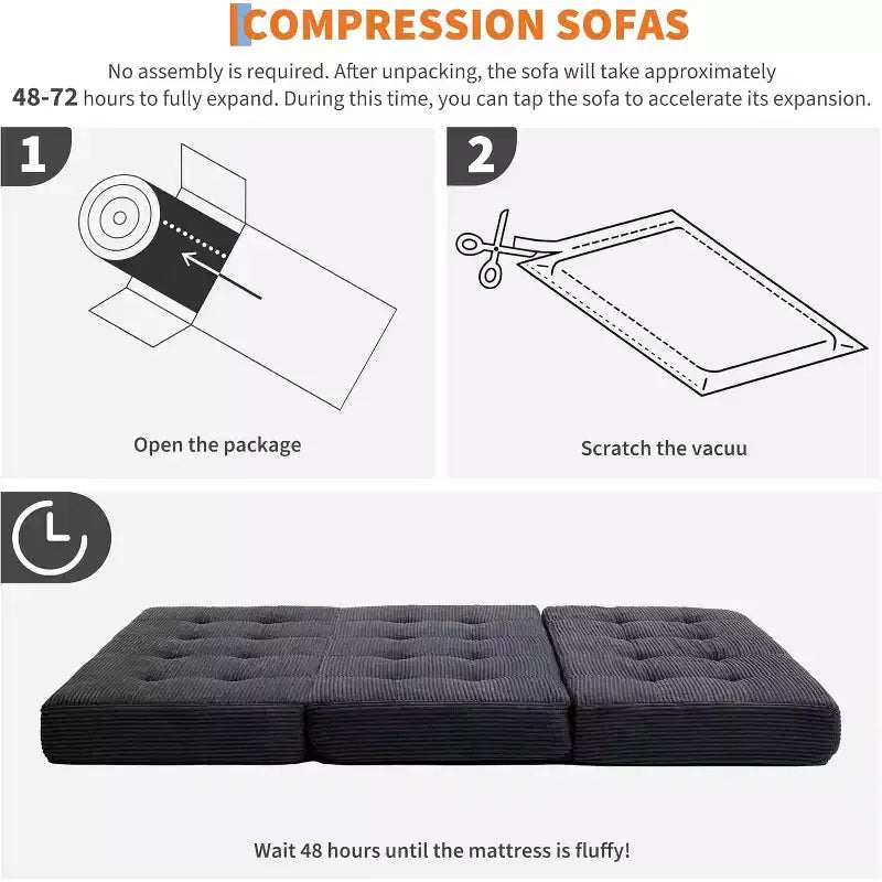 6 materassi pieghevoli a tre ante, 80,4x60 in schiuma, divano/letto per gli ospiti, velluto a coste trapuntato, portatile e di supporto per campeggio/soggiorno/camera da letto, grigio