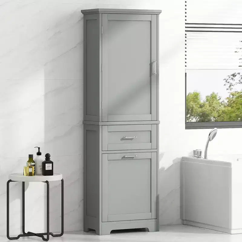 Mobiletto da bagno alto, Mobiletto autoportante con due cassetti e ripiani regolabili