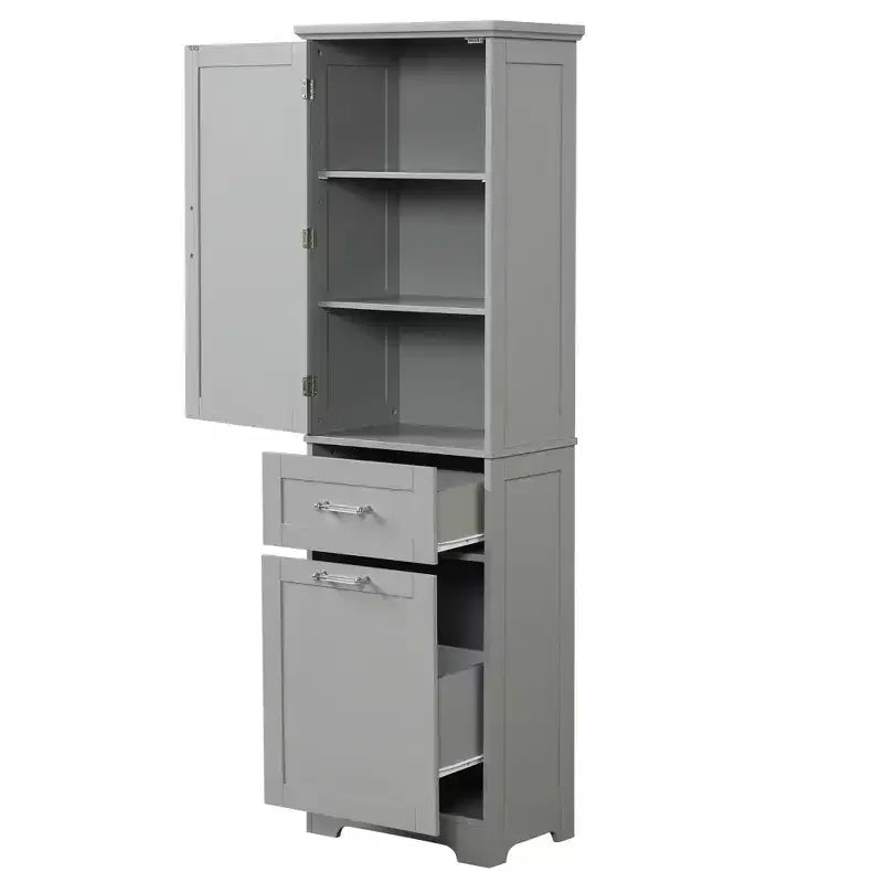 Mobiletto da bagno alto, Mobiletto autoportante con due cassetti e ripiani regolabili