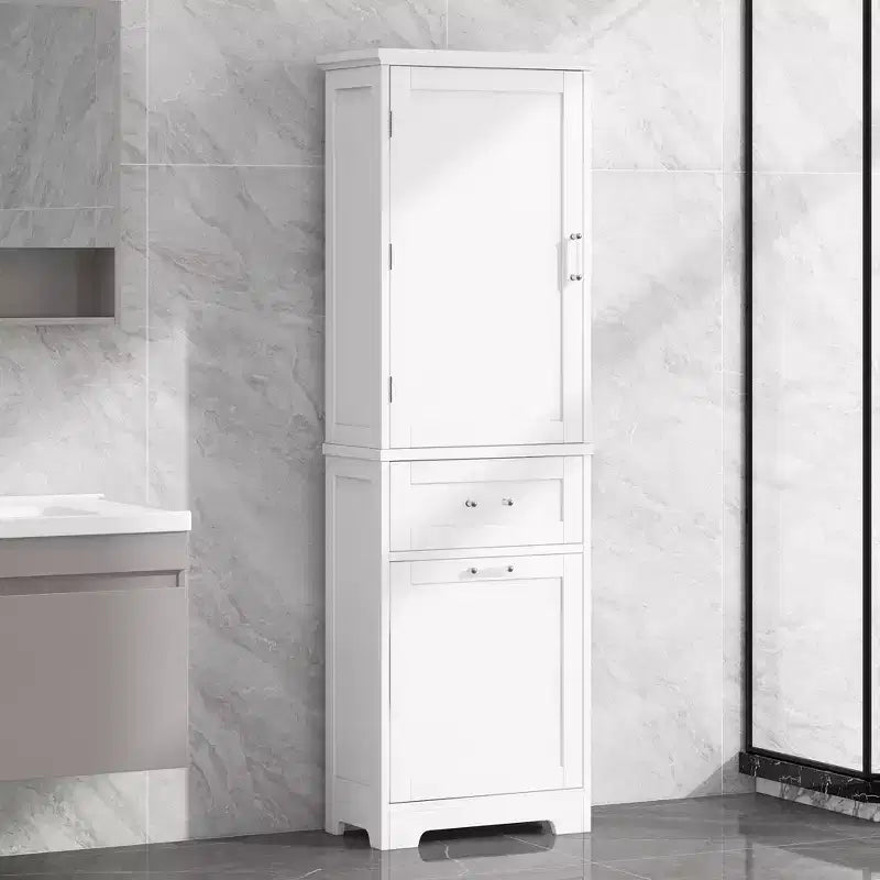 Mobiletto da bagno alto, Mobiletto autoportante con due cassetti e ripiani regolabili
