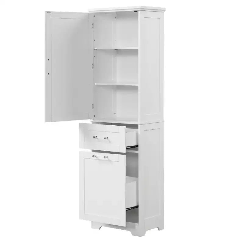 Mobiletto da bagno alto, Mobiletto autoportante con due cassetti e ripiani regolabili