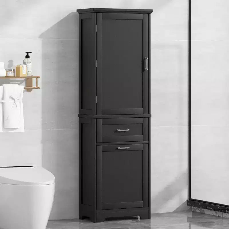 Mobiletto da bagno alto, Mobiletto autoportante con due cassetti e ripiani regolabili