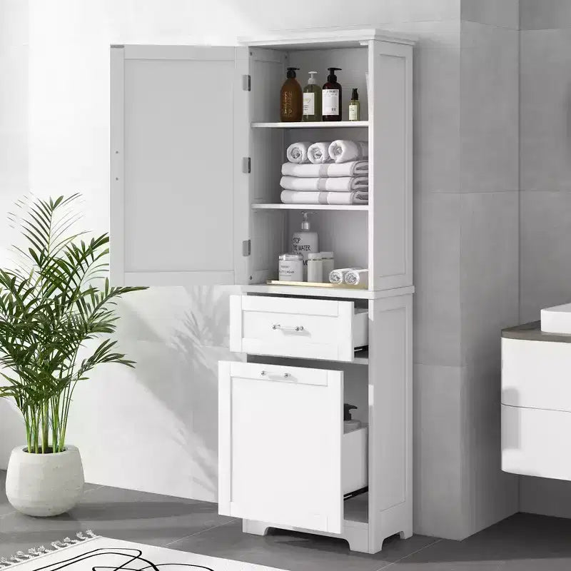 Mobiletto da bagno alto, Mobiletto autoportante con due cassetti e ripiani regolabili