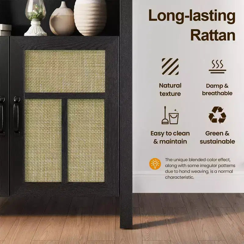 Libreria con ante in rattan ad arco, scaffale alto con vani portaoggetti per soggiorno, camera da letto, ingresso