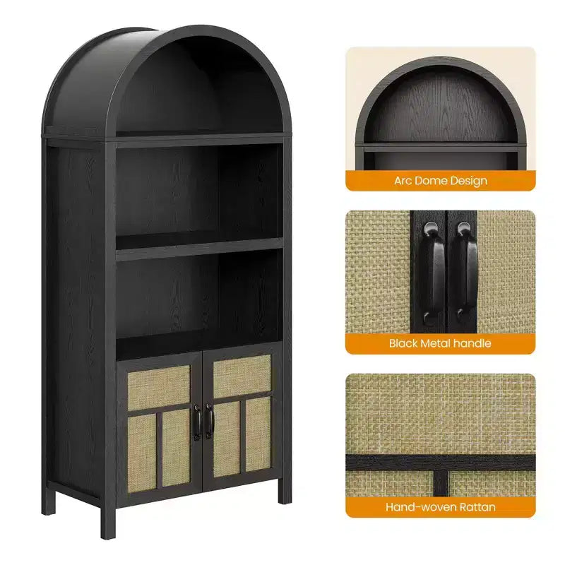 Libreria con ante in rattan ad arco, scaffale alto con vani portaoggetti per soggiorno, camera da letto, ingresso