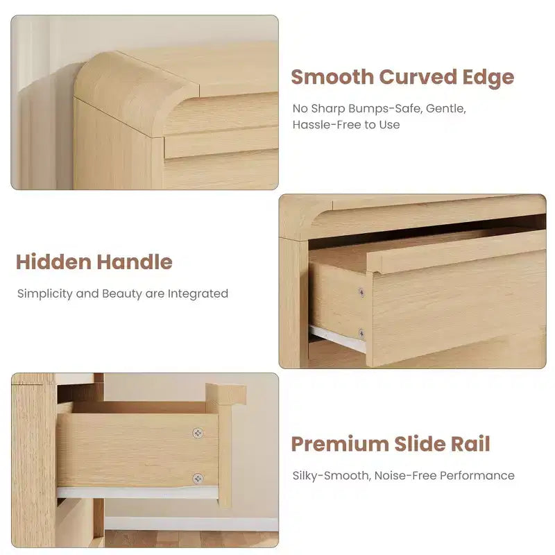 Comò in Legno a 5 Cassetti, Organizzatore di Stoccaggio dal Design Curvo per Camera da Letto, Soggiorno, Ingresso, Rovere Naturale
