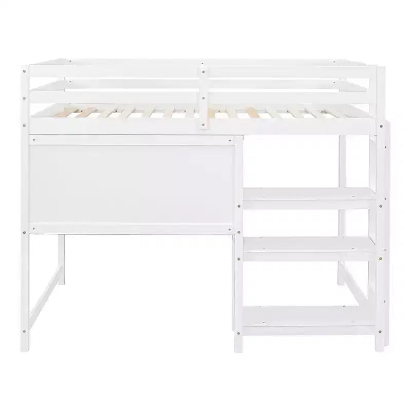 Letto a soppalco moderno con libreria, scrivania e lavagna per scrivere