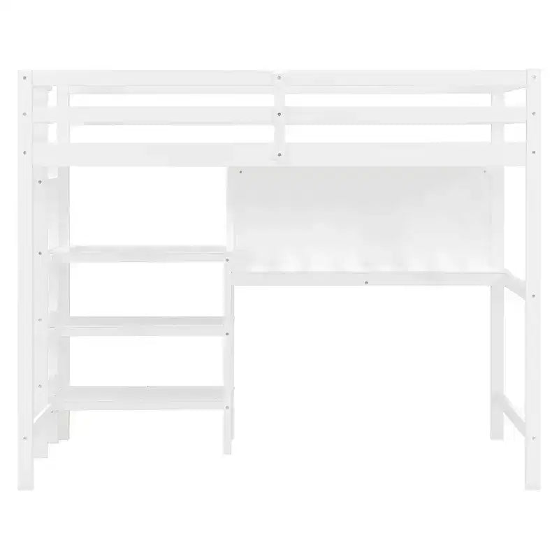 Letto a soppalco moderno con libreria, scrivania e lavagna per scrivere