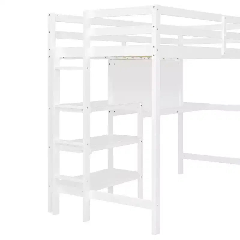 Letto a soppalco moderno con libreria, scrivania e lavagna per scrivere