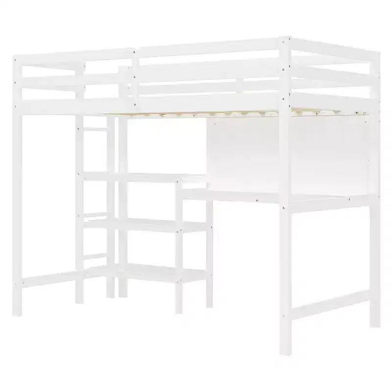 Letto a soppalco moderno con libreria, scrivania e lavagna per scrivere