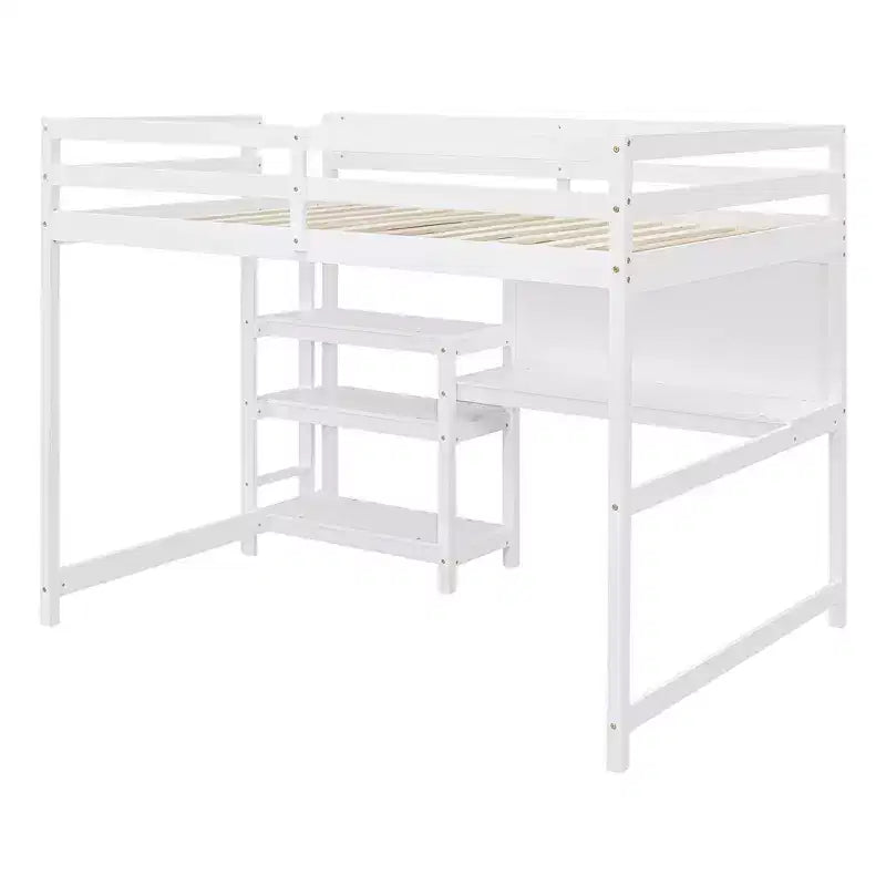 Letto a soppalco moderno con libreria, scrivania e lavagna per scrivere
