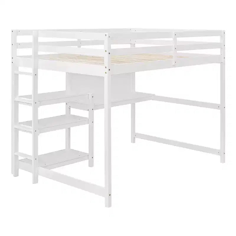 Letto a soppalco moderno con libreria, scrivania e lavagna per scrivere