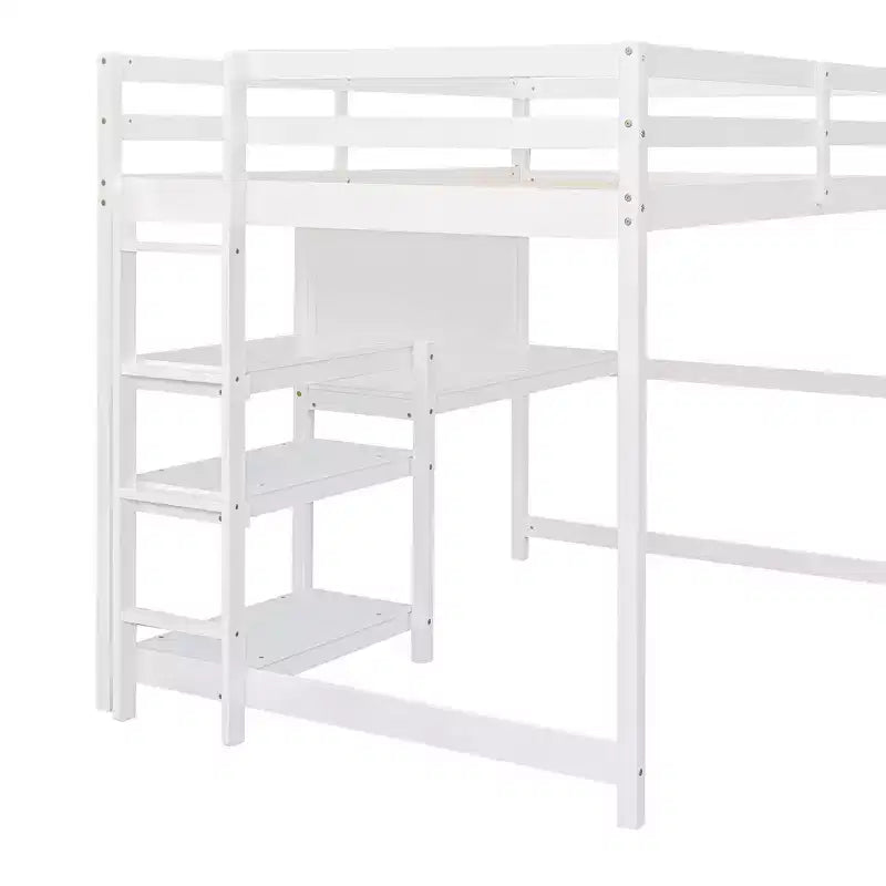 Letto a soppalco moderno con libreria, scrivania e lavagna per scrivere