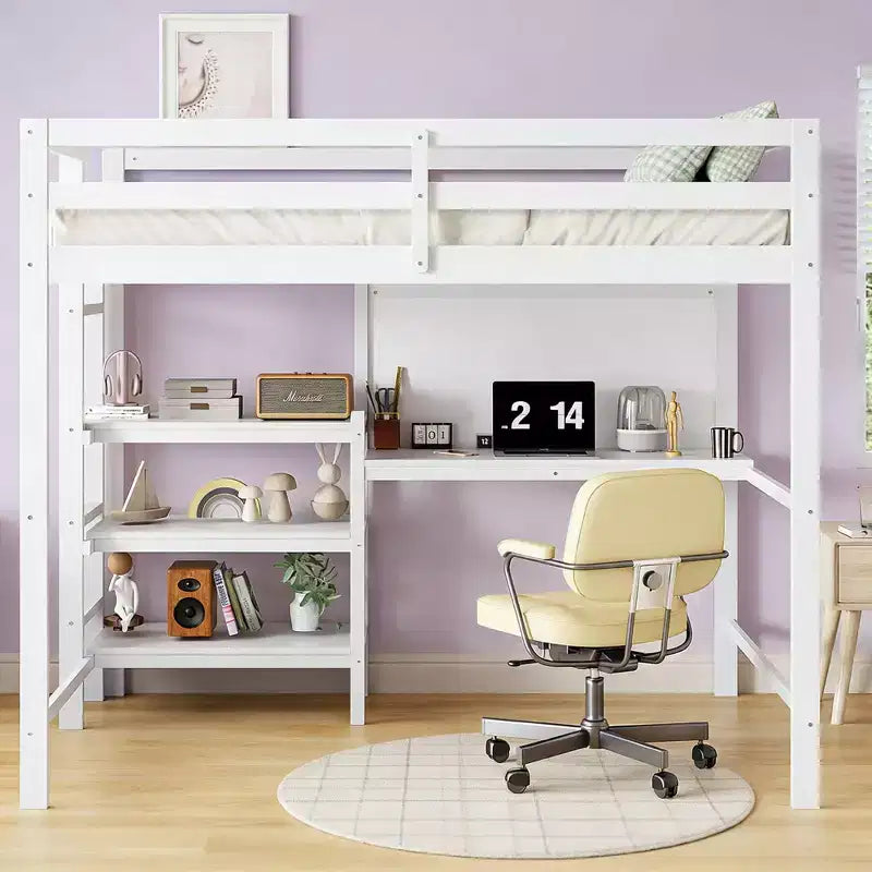 Letto a soppalco moderno con libreria, scrivania e lavagna per scrivere