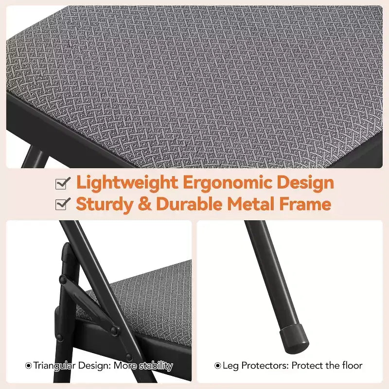 Sedie Pieghevoli in Lino Imbottite Confortevoli Confezione da 4 - Telaio in Metallo Resistente, Piedini Antiscivolo, Impilabili per Casa, Ufficio, Sala da Pranzo, Sedute per Ospiti Interno/Esterno