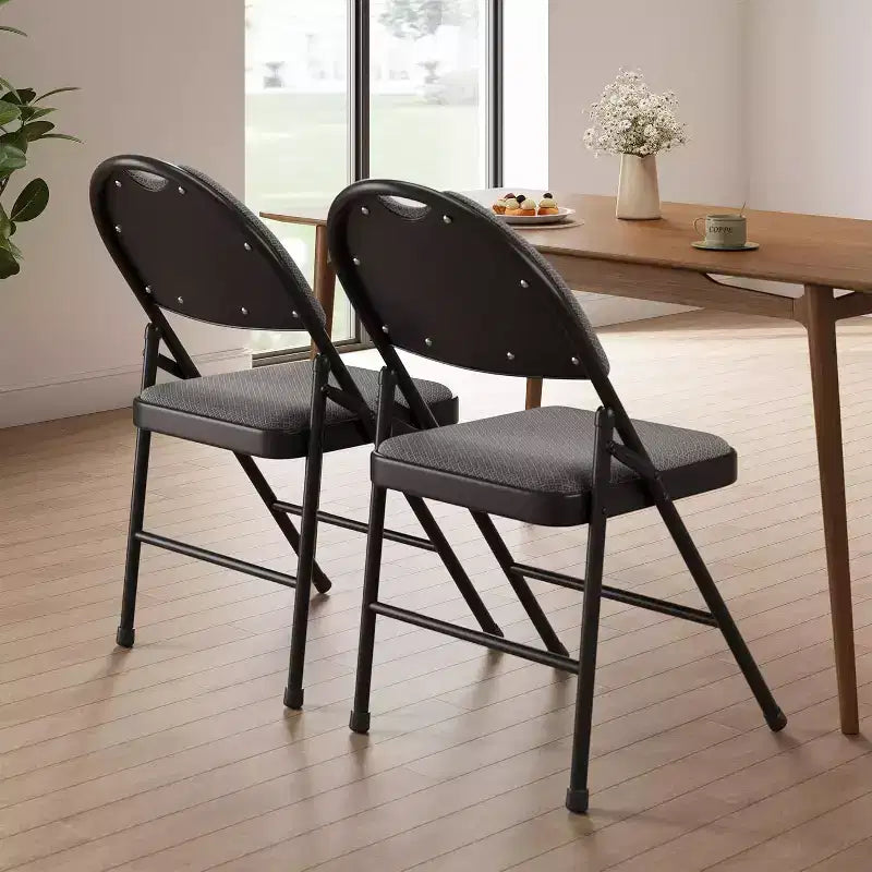 Sedie Pieghevoli in Lino Imbottite Confortevoli Confezione da 4 - Telaio in Metallo Resistente, Piedini Antiscivolo, Impilabili per Casa, Ufficio, Sala da Pranzo, Sedute per Ospiti Interno/Esterno