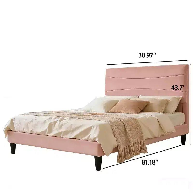 Struttura letto in velluto con testiera imbottita, robuste doghe in legno, silenziosa, facile da montare, non è necessaria la rete a molle