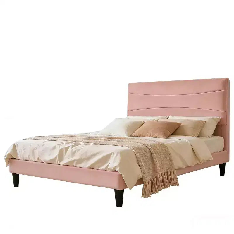 Struttura letto in velluto con testiera imbottita, robuste doghe in legno, silenziosa, facile da montare, non è necessaria la rete a molle