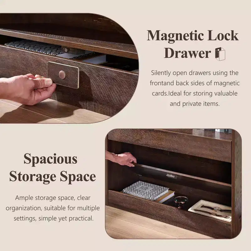 76 Libreria ad arco con cassetto inferiore con chiusura magnetica, moderna libreria in legno a 4 ripiani con 3 cassetti nascosti per ufficio, soggiorno
