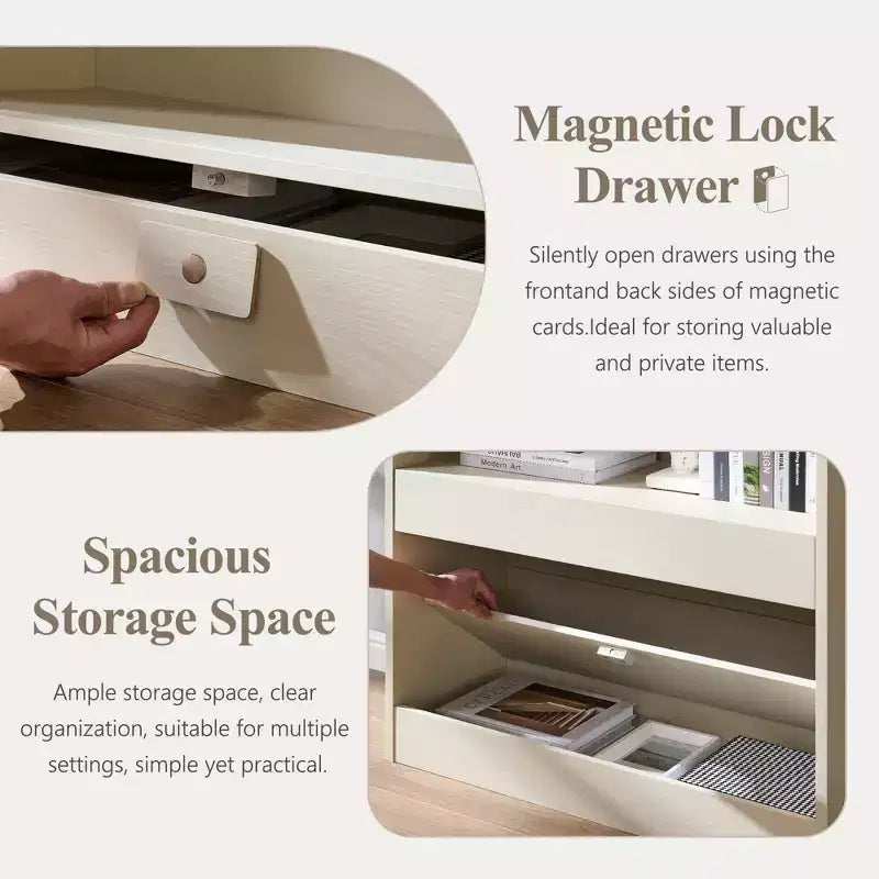 76 Libreria ad arco con cassetto inferiore con chiusura magnetica, moderna libreria in legno a 4 ripiani con 3 cassetti nascosti per ufficio, soggiorno