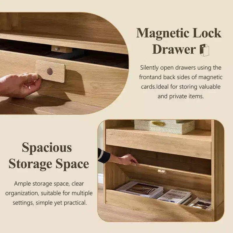 76 Libreria ad arco con cassetto inferiore con chiusura magnetica, moderna libreria in legno a 4 ripiani con 3 cassetti nascosti per ufficio, soggiorno